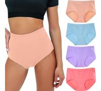 Risipu 4PCS Womens Cotton Knickers High Waisted Knickers for Women Ladies Full Briefs Soft Panties for Women (UK, Alpha, XXL, Regular, Regular, Nude + Aqua Green + Lavender Purple + Watermelon Red)