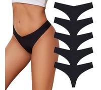 Risipu 5 Pack Womens Underwear Thongs Low Waisted High Stretch Ladies Thong Breathable and Comfortable Bikini Panties for Women(UK, Alpha, XL, Regular, Regular, Black)