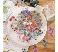 Risipu 50 Pcs Floral Stickers - Waterproof Clear PET Botanical Decals Kindle Stickers for Scrapbooking, Water Bottle, Guitar, Laptop Decoration (Ink Flowers)