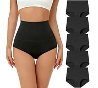 Risipu 5PCS Womens Cotton Knickers Tummy Control Ultra High Waisted Knickers for Women Ladies Full Briefs Soft Panties for Women (UK, Alpha, XS, Regular, Regular, Black)