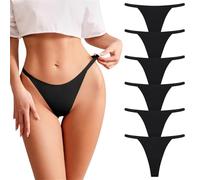 Risipu 6 Pack Seamless G-String Thongs for Women Breathable Underwear Low Rise T-back Panties Comfortable Stretch Sexy (UK, Alpha, M, Regular, Regular, Black)