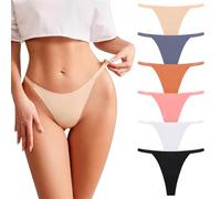 Risipu 6 Pack Seamless G-String Thongs for Women Breathable Underwear Low Rise T-back Panties Comfortable Stretch Sexy (UK, Alpha, L, Regular, Regular, Multicolor)