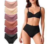Risipu 6 Pack Womens Seamless Underwear High Waisted No Show Panties Breathable Invisible Full Coverage Ladies Briefs
