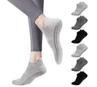 Risipu 6 Pairs Grip Pilates Socks for Women,Non-slip Yoga Athletic Socks for Barre Ballet Barefoot Workout Hospital (UK, Alpha, One Size, Regular, Regular, Multicolor 02)