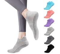 Risipu 6 Pairs Grip Pilates Socks for Women,Non-slip Yoga Athletic Socks for Barre Ballet Barefoot Workout Hospital (UK, Alpha, One Size, Regular, Regular, Multicolor 01)