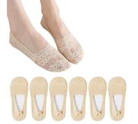 Risipu 6 Pairs Lace Socks Women - No Show Socks Women for Party/Office/Wedding, Lace Ankle Socks in Pink/Black/Skin, Perfect with Flats/Loafers (UK, Alpha, One Size, Regular, Regular, Skin)