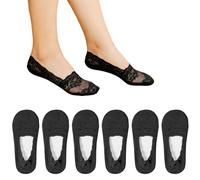 Risipu 6 Pairs Lace Socks Women - No Show Socks Women for Party/Office/Wedding, Lace Ankle Socks in Pink/Black/Skin, Perfect with Flats/Loafers (UK, Alpha, One Size, Regular, Regular, Black)