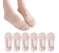 Risipu 6 Pairs Lace Socks Women - No Show Socks Women for Party/Office/Wedding, Lace Ankle Socks in Pink/Black/Skin, Perfect with Flats/Loafers (UK, Alpha, One Size, Regular, Regular, Pink)