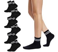 Risipu 6 Pairs Striped Crew Socks,Cozy Soft Ankle Cotton Socks for Women, Stylish Women's Casual Comfort Breathable Athletic Socks (UK, Alpha, One Size, Regular, Regular, 6 Pairs - Black)