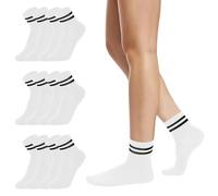 Risipu 6 Pairs Striped Crew Socks,Cozy Soft Ankle Cotton Socks for Women, Stylish Women's Casual Comfort Breathable Athletic Socks (UK, Alpha, One Size, Regular, Regular, 6 Pairs - White)