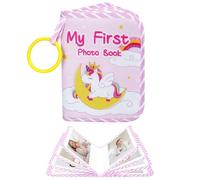RISIPU Baby Photo Album, My First Memory Book for Newborns & Toddlers, Soft Cloth Family Photo Book, Keepsake Gift for Baby Shower Holds 17 6x4 Pictures (Pink Unicorn)
