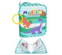 RISIPU Baby Photo Album, My First Memory Book for Newborns & Toddlers, Soft Cloth Family Photo Book, Keepsake Gift for Baby Shower Holds 17 6x4 Pictures (Green dinosaur)