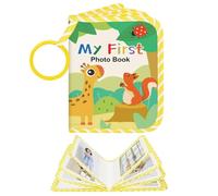 RISIPU Baby Photo Album, My First Memory Book for Newborns & Toddlers, Soft Cloth Family Photo Book, Keepsake Gift for Baby Shower Holds 17 6x4 Pictures (Yellow land animals)