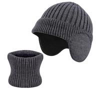 Risipu Baby Winter Hat Scarf Set Thick Woolen Toddler Toque Knitted Warm Ear Protection Neck Warmer Kids (Dark Grey)