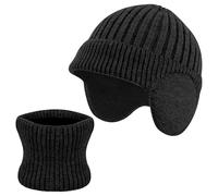 Risipu Baby Winter Hat Scarf Set Thick Woolen Toddler Toque Knitted Warm Ear Protection Neck Warmer Kids (Black)