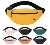 RISIPU Bum Bag for Men Women - Waterproof Bumbag Fanny Pack with Headphone Jack and Adjustable Strap, 3-Zipper Pockets, Lightweight Waist Bag, Ideal for Running, Hiking, Cycling, Travel (Yellow)
