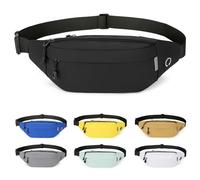 RISIPU Bumbags for Ladies Men,Waterproof 3 Zip Pockets Waist Bag with Headphone Jack and Adjustable Strap,Lightweight Bum Bag for Sport Running Hiking Cycling Travel (Black)