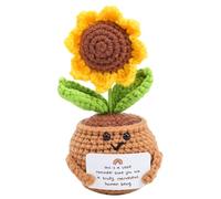 Risipu Emotional Support Gift Handmade Positive Sunflower Plant For Women Men Emotional Support Crochet Doll With Encouragement Card Sunflower Gift for Friends Family, Office Decoration