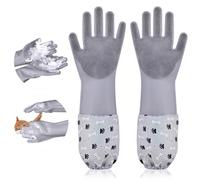 Risipu Extra Long Cat Grooming Glove, Non-Slip Dog Washing Gloves, Thickened Silicone Material Pet Grooming Gloves (grey-Long gloves)