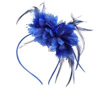 Risipu Fascinators Hat for Weddings, Elegant Vintage Mesh and Fabric Feather Fascinator Hat for Women,Party Ball Top Cap Jockey Club Headband Accessories (Royal Blue)