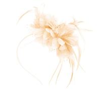 Risipu Fascinators Hat for Weddings, Elegant Vintage Mesh and Fabric Feather Fascinator Hat for Women,Party Ball Top Cap Jockey Club Headband Accessories (Beige)