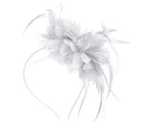 Risipu Fascinators Hat for Weddings, Elegant Vintage Mesh and Fabric Feather Fascinator Hat for Women,Party Ball Top Cap Jockey Club Headband Accessories (White)