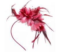Risipu Fascinators Hat for Weddings, Elegant Vintage Mesh and Fabric Feather Fascinator Hat for Women,Party Ball Top Cap Jockey Club Headband Accessories (Wine Red)