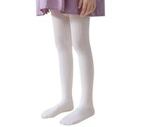 Risipu Girls Tights Cable Knit Striped Cotton Leggings Toddler Warm Soft Footed Pantyhose for 6 Months to 11 Years (UK, Age, One Size, Regular, 9-11Years, White)