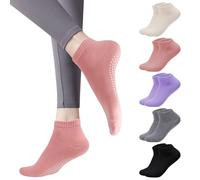 Risipu Grip Pilates Socks for Women,Non-slip Yoga Athletic Socks for Barre Ballet Barefoot Workout Hospital (UK, Alpha, One Size, Regular, Regular, B 5 Pairs - Multicolor 03)