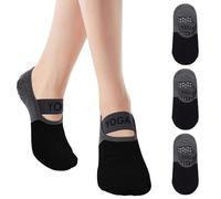 Risipu Grip Pilates Socks for Women,Non-slip Yoga Athletic Socks for Barre Ballet Barefoot Workout Hospital (UK, Alpha, One Size, Regular, Regular, P 3 Pairs - Black)