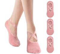 Risipu Grip Pilates Socks for Women,Non-slip Yoga Athletic Socks for Barre Ballet Barefoot Workout Hospital (UK, Alpha, One Size, Regular, Regular, 3 Pairs - Pink)