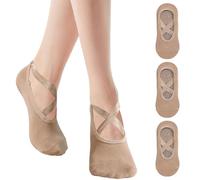 Risipu Grip Pilates Socks for Women,Non-slip Yoga Athletic Socks for Barre Ballet Barefoot Workout Hospital (UK, Alpha, One Size, Regular, Regular, 3 Pairs - Khaki)