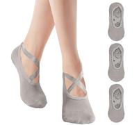 Risipu Grip Pilates Socks for Women,Non-slip Yoga Athletic Socks for Barre Ballet Barefoot Workout Hospital (UK, Alpha, One Size, Regular, Regular, 3 Pairs - Gray)