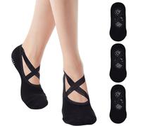 Risipu Grip Pilates Socks for Women,Non-slip Yoga Athletic Socks for Barre Ballet Barefoot Workout Hospital (UK, Alpha, One Size, Regular, Regular, 3 Pairs - Black)