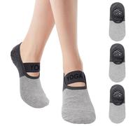 Risipu Grip Pilates Socks for Women,Non-slip Yoga Athletic Socks for Barre Ballet Barefoot Workout Hospital (UK, Alpha, One Size, Regular, Regular, P 3 Pairs - Gray)