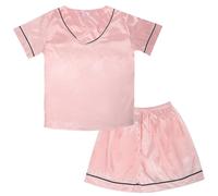 Risipu Kids Silk Pyjamas Girls Boys Short Sleeve Satin PJs Sets Button-Down Silky Nightwear Children Sleepwear Teens Age 4-15 (UK, Age, 6 Years, 7 Years, Regular, Pink)