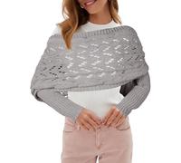 Risipu Knitted Sweater Scarf with Sleeves - Warm Shawl Wrap for Women (Light Gray)