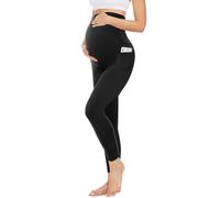 Risipu Maternity Fleece Lined Leggings with Pockets Over Belly,Thermal Womens Pregnancy Workout Yoga Pants Warm Soft Winter (UK, Alpha, S, Regular, Regular, Black)
