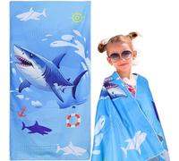 Risipu Mermaid Kids Beach Towel,Beach Swimming Towels for Girls Kids Children's Bath Towel Lightweight Beach Towel Quick Dry Ultra Absorbent Pool Blanket Camping Travel Shower Towel,30" x 60" (Shark)