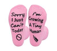 Risipu Mum To Be Gifts for Women - Sorry I Just Can't Today I'm Growing a Tiny Human - Non-Slip Pregnancy Labor Sock Novelty Fluffy Socks New Mum Gifts Ideas Mothers Day Gift for Ladies Wife (Pink)