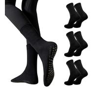 Risipu Non Slip Yoga Socks for Women Anti-skid Long Socks for Yoga, Barre, Ballet, Dance, Barefoot Workout Gym (UK, Alpha, One Size, Regular, Regular, 3 Pairs - Black)