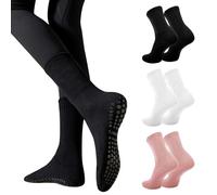 Risipu Non Slip Yoga Socks for Women Anti-skid Long Socks for Yoga, Barre, Ballet, Dance, Barefoot Workout Gym (UK, Alpha, One Size, Regular, Regular, 3 Pairs - Black+White+Pink)