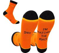 Risipu Novelty F1 Socks For Car Lovers SHH! I'M WATCHING THE RACE Funny Socks For Men Formula 1 Gifts Size 6-12 Birthday Gift For F1 Race Fans Men Youth Boys (UK, Alpha, One Size, Orange)