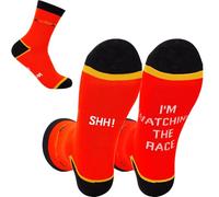 Risipu Novelty F1 Socks For Car Lovers SHH! I'M WATCHING THE RACE Funny Socks For Men Formula 1 Gifts Size 6-12 Birthday Gift For F1 Race Fans Men Youth Boys (UK, Alpha, One Size, Red)