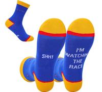 Risipu Novelty F1 Socks For Car Lovers SHH! I'M WATCHING THE RACE Funny Socks For Men Formula 1 Gifts Size 6-12 Birthday Gift For F1 Race Fans Men Youth Boys (UK, Alpha, One Size, Deep Blue)