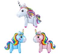 Risipu Pack of 2 3D Unicorn Balloons, Aluminum Foil Balloon Set, Walking Unicorn Decorations, Children's Birthday Decorations (3 PCS Unicorn)