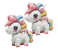 Risipu Pack of 2 3D Unicorn Balloons, Aluminum Foil Balloon Set, Walking Unicorn Decorations, Children's Birthday Decorations (2PCS - Cute Unicorn)