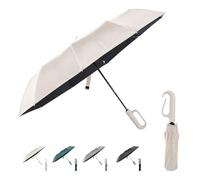 Risipu Ring Buckle Umbrella,Compact Folding Travel Umbrella for Rain & Sun, Automatic Open Close,10 Ribs, Portable Umbrellas for Men and Women (Beige, 27")