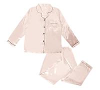 Risipu Silk Pjs Kids Set Long Sleeve Boys Girls Pyjamas Girls Satin Pyjamas Silk Pyjama Kids Soft Lounge Sleepwear (UK, Age, 9 Years, 10 Years, Regular, Champagne)