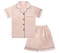 Risipu Silk Pyjamas Kids Set Unisex Short Sleeve Girls Pyjamas Solid Color for Kids (UK, Age, 13 Years, 14 Years, Regular, Champagne)